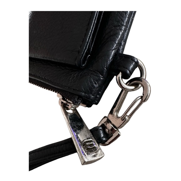 EXPRESS Black Leather Wristlet 7.5”x 4.5” Zip Flap & Snap Buckle - Picture 5 of 9